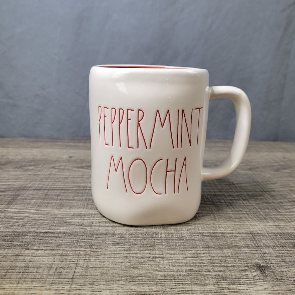 Rae Dunn Artisan Collection Farmhouse White Red Peppermint Mocha Christmas Mug‎